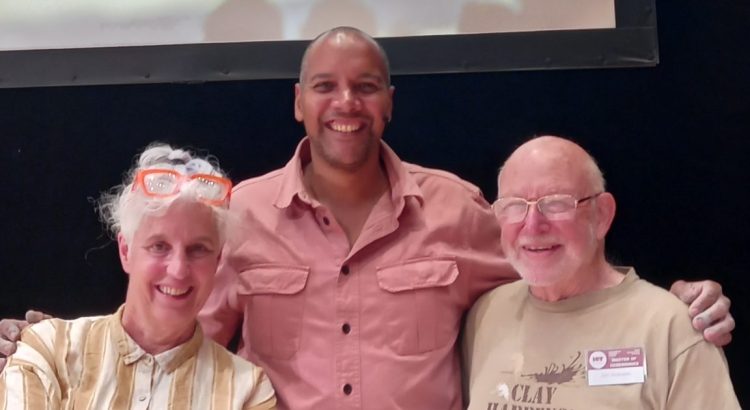 Jim in a shot with and Richard Miller, (The Great Pottery Throw Down presenter), one of the great Demonstrators at the Festival and fellow MC, Ingrid Murphy: